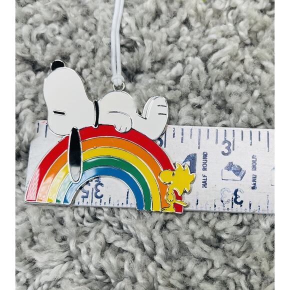 Hallmark Peanuts Snoopy On Rainbow Woodstock Flat Metal Ornament - Picture 3 of 8